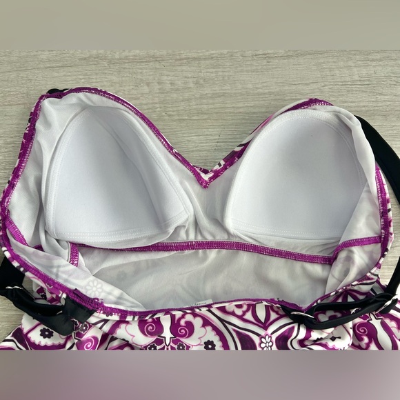 Swim Solutions Women's Purple Printed Tiered Fauxkini One-Piece Swimsuit Size 10 - Picture 10 of 10